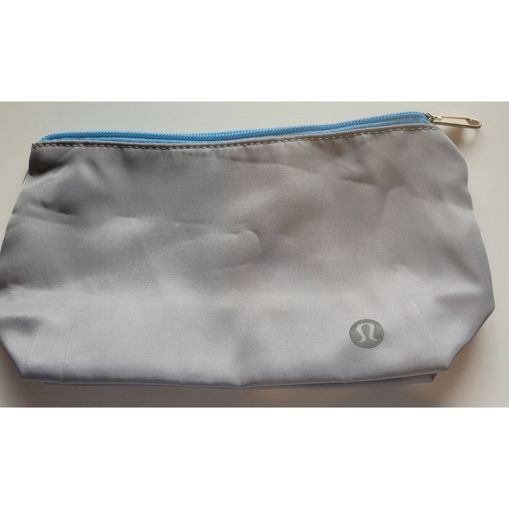 Lululemon Gray and Blue Makeup Bag with Zipper Travel Cosmetic Organizer